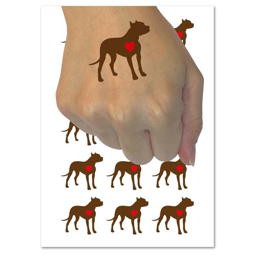 American Pit Bull Terrier Dog with Heart Temporary Tattoo Water Resistant Fake Body Art Set Collection - 54 1" Tattoos (1 Sheet)