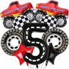 Lebeili 9pcs Truck Birthday Balloon, Race Car Theme Party Supplies, Includes 4 Number Balloons, Black & Transparent, for 5th Birthday & Baby Shower, Unisex