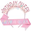 Aprince Pink Birthday Headband Birthday Crown Birthday Sash for Women Birthday Tiara Happy Birthday Headband Party Decorations Birthday Crown for Girls