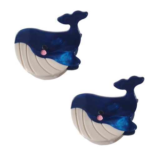 Funny Mini Whale Hair Clip,Acetate Hair Clip,Small Claw Clip for Women,Pack of 2,Royal Blue