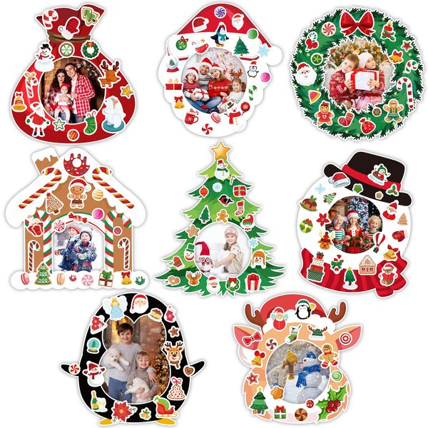 HOWAF 24 Packs Christmas Picture Frame Craft Kit Santa Claus Snowman Reindeer DIY Hanging Ornaments with 300pcs Christmas DIY Stickers for Xmas Christmas Tree Ornaments Art Class Home Home Activities