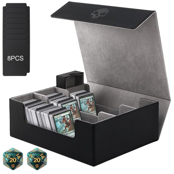 diceevil Card Deck Case For Trading Cards,1750+ Cards Magnetic Closure Game Card Holder Box MTG Deck Box Fit for YuGiOh, MTG,TCG and Commander (Black + Grey)