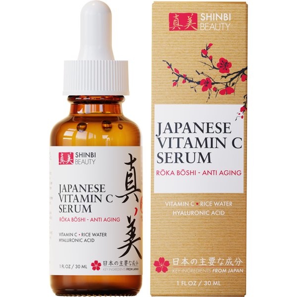 Shinbi Beauty Japanese Vitamin C Serum With Rice Water + Hyaluronic Acid - Japan Skincare Products for Anti Aging Anti Wrinkle J Beauty Glow 1oz