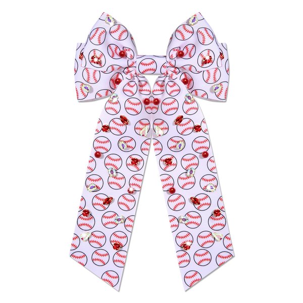 Boderier Baseball Bows for Women Girls Long Tail Satin Ribbon Bow Barrette Hair Clip Game Day Baseball Sports Fan Hair Accessories for Women Favor Gifts Baseball-White