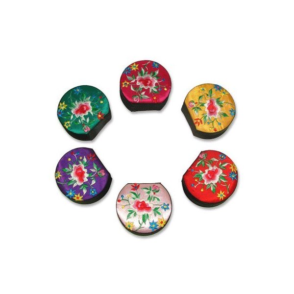 Chinese Embroidery Semi-Circular Makeup Box with Mirror-hot pink