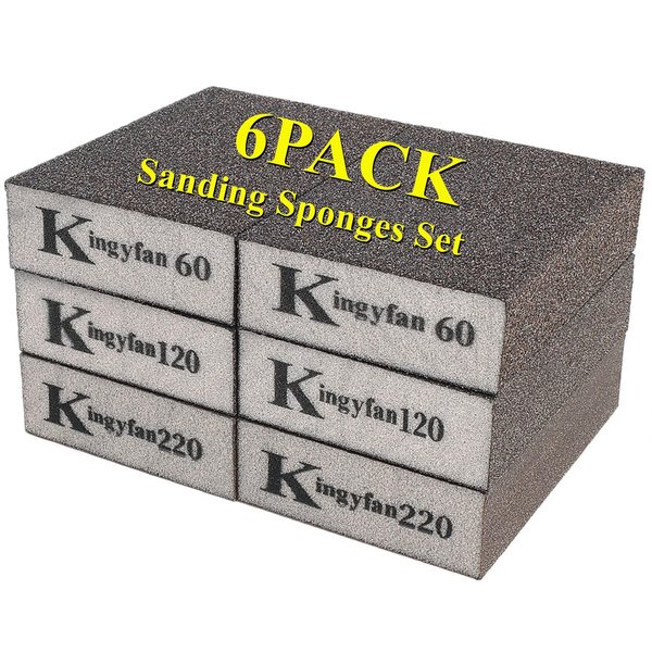 Durable Sanding Block 6Pcs Sanding Sponges Set for Drywall Wood Metal Washable & Reusable Sandpaper Blocks in 60 120 220 Grit Coarse/Medium/Fine Dry/Wet Sand Paper Brick for Painting Crafts Auto