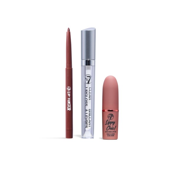 W7 Lippy Essentials - 3 Piece Set - Lipstick, Lip Liner & Gloss - Nude