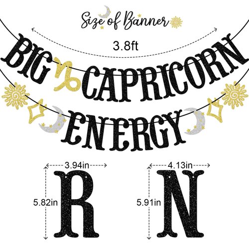 Big Capricorn Energy Banner, Capricorn Birthday Decorations, Capricorn Season Decor, Zodiac Sign November December Birthday Banner, Constellation Birthday Decor, Astrology Party Supplies, Black Glitter
