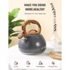 Tea Kettle, 2.7 Quart BELANKO Teapot for Stovetops Wood Pattern Handle with Loud Whistle Food Grade Stainless Steel Tea Pot Water Kettle - Gray