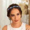 Formery Blue Crystals Headband Rhinestone Beaded Hairband Party Prom Wedding Handmade Pearl Beads Headpiece for Women and Girls