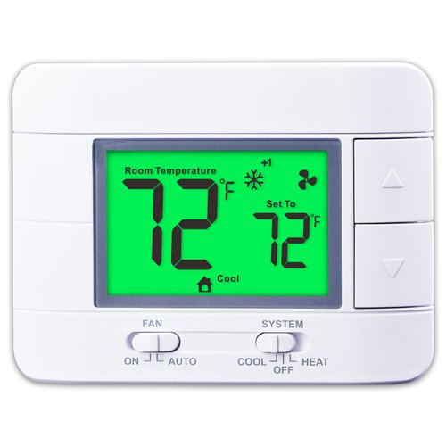 Upgraded Multi-Stage Non-Programmable Thermostats for Home 2 Heat/2 Cool, with Temperature & Humidity Monitor and Large Green LCD