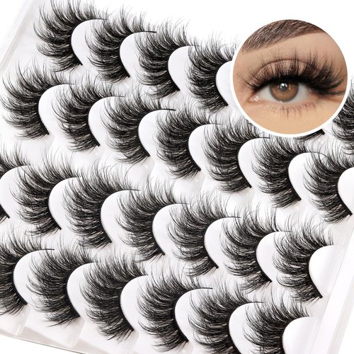 Fyonas Fluffy Lashes False Eyelashes 14 Pairs Wispy Lashes Natural Look Volume Fake Lashes 3D Faux Mink Lashes 15-18mm Strip Lashes Pack (815)
