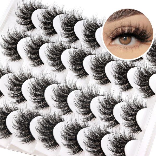 Fyonas Fluffy Lashes False Eyelashes 14 Pairs Wispy Lashes Natural Look Volume Fake Lashes 3D Faux Mink Lashes 15-18mm Strip Lashes Pack (815)
