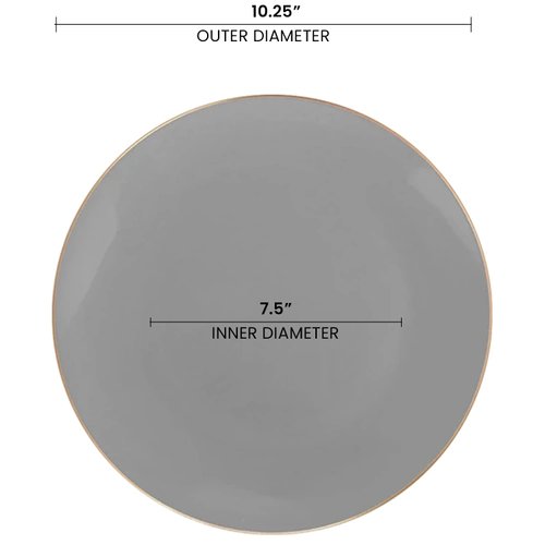 Disposable Plastic Plates with Rim Design, Organic Round Dinnerware Bulk Order for Wedding, Birthday & All Occasions (Gray with Gold, 10.25" Dinner Plates (120 Plates))
