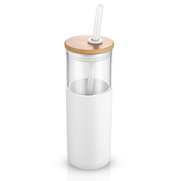 Tronco 24 oz Glass Tumbler with Straw and Lid - Glass Cup with Lid and Straw, Smoothie Cup, Iced Coffee Cup - Bamboo Lid and Protective Silicone Sleeve - BPA-Free