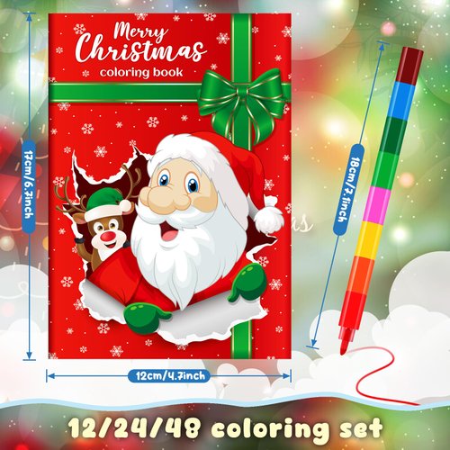 BenLouis Christmas Mini Coloring Activity Books Kids with Stacking Crayons Christmas Party Favors Bulk for Students Holiday Classroom School Gift Prizes Goodie Bags Stuffer （24set Coloring ）