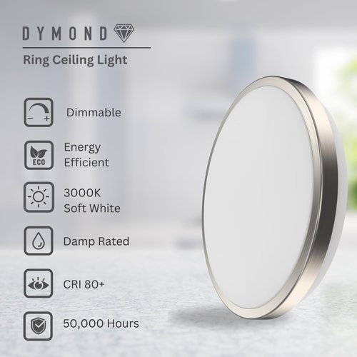 DYMOND LED Ceiling Light Flush Mount 10 Inches | Dimmable | Ring | 3000K/4000K (3000K Warm White, 10 inches)