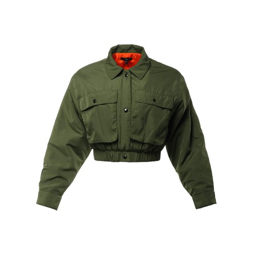 Cropped Front Two Pocket Snap Quilted Padding Bomber Jacket Olive L