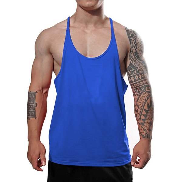 JEEING GEAR Men's Stringer Bodybuilding Workout Gym Tank Tops Y Back Cotton Color Blue Size S