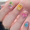 Cute Press on Nails Square Short Length 24Pcs Glossy Full Cover Artificial Fake Nails with Cartoon Ocean Designs Acrylic False Nails Glue on Nails Square Stick on Fingernails for Women Girls