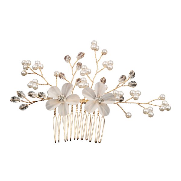 Bridal White Flowers Pearl Rhinestone Handmade Hair Comb Wedding Hair Accessories for Bridesmaids women