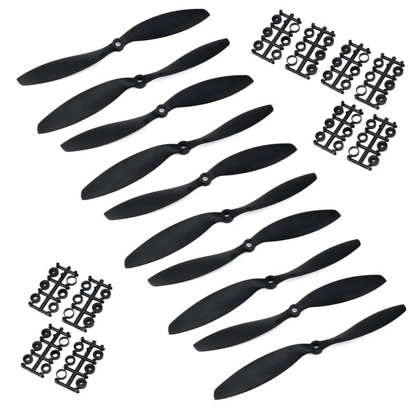 Mewutal RC Propeller,FPV Propeller, 2 Blade Fixed Wing Aircraft Toy, 5 Pairs 9x4.7 Inch Plastic Black with Adapter Rings.