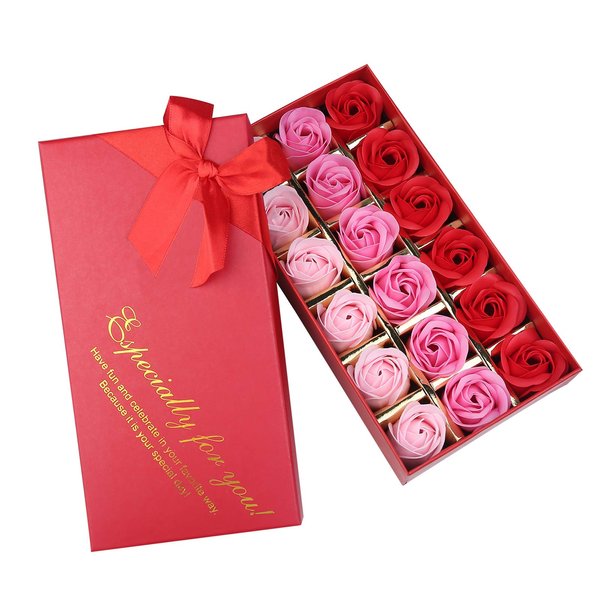 Rotumaty 18 PCS Floral Scented Bath Soap Rose Flower Petals, Plant Essential Oil Rose Soap Set, Best Gifts for Her Women Girls Mom Lover Birthday Valentine Christmas (Red)