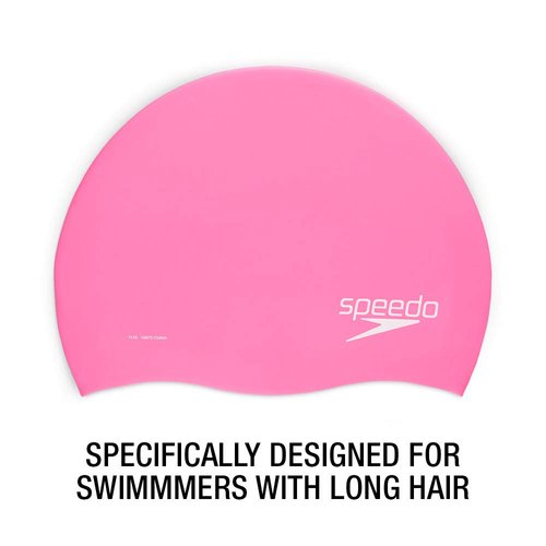 Speedo Unisex-Adult Swim Cap Silicone Long Hair White, One Size