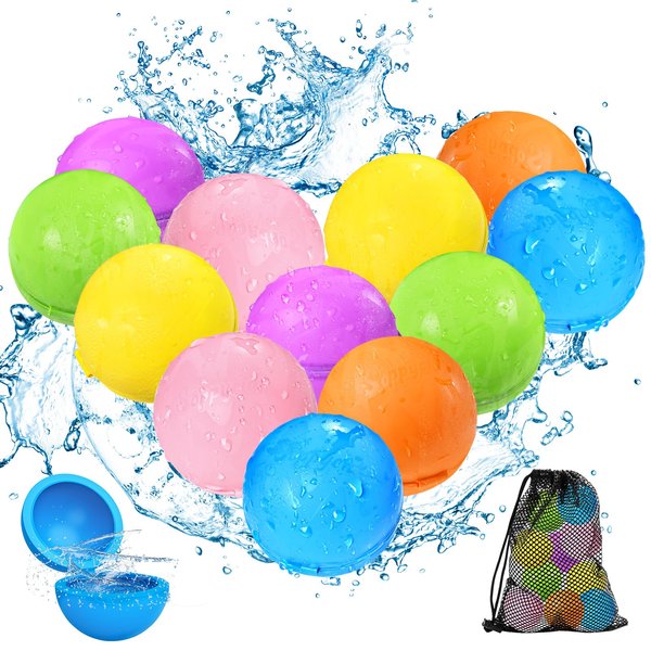 SOPPYCID Reusable Magnetic Water Balloons, Silicone Self Sealing Water Balls, Quick Refill Soft Water Bombs for Outdoor Summer Splash Party, Water Fight Game 12Pack