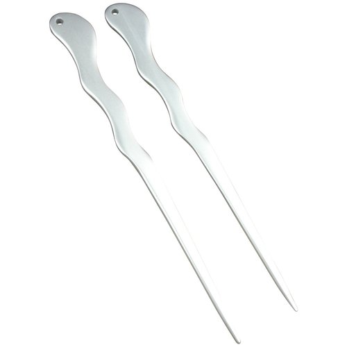 JWL (2) Anodized Aluminum Matte Finish Spiral 6"long Hair Stick Unbreakable Waterproof Pick Pic Pin Fork (Silver)