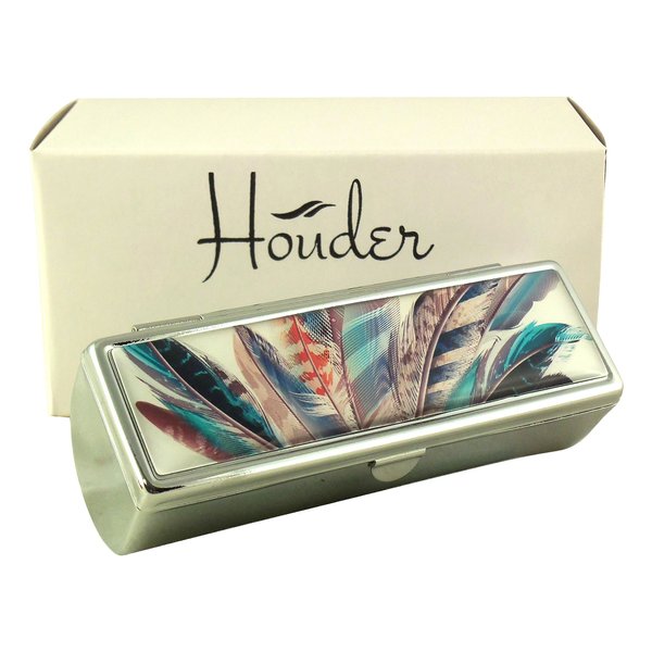 Houder Designer Lipstick Case with Mirror for Purse - Decorative Lipstick Holder with Gift Box - Velvet Lined - Protect Your Lipsticks in Style (Feathers)