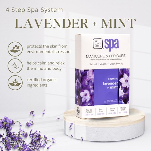 4-in-1 Spa Manicure Pedicure Kit – Hydrating Hand & Foot Treatment Set with Dead Sea Salt, Sugar Scrub, Mask, Cream – Vegan, Paraben-Free (4-in-1, Lavender & Mint)
