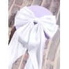 Furling Pompoms Hair Bows for Girls, 2pcs Big Hair Bow with long Tail French Barrette, Royal Blue Hair Bow White Bow, Hair Ribbon Hair Accessories Cute Gifts for Women Girls