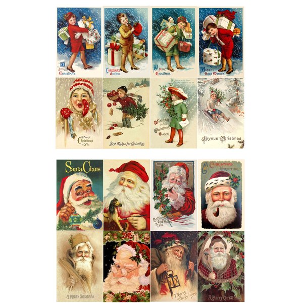 Decoupage Paper Pack (10sheets A4 / 8"x12") Vintage Christmas Santa Kids with Gifts FLONZ Vintage Ephemera