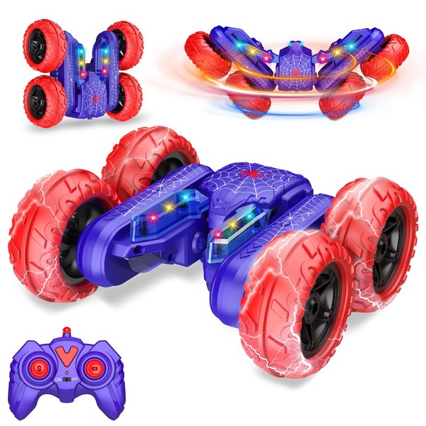 Excitobo Spider Remote Control Car Toys for 3-12 Year Old Boys, 360°Rotating 4WD Off-Road RC Stunt Car with Headlights 2.4Ghz Double Sided Rechargeable RC Cars Toy for Boys Age 4-7 8-12 Birthday Gift