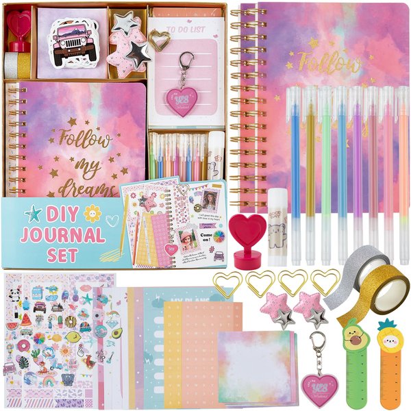 DIY Journal Kit for Girls, Great Gifts for 8 9 10 11 12 13 14 Year Old Girls, Stationary Scrapbook & Diary Supplies Set, Art and Crafts for Kids, Ideal Christmas Birthday Gifts Stuff for Girl