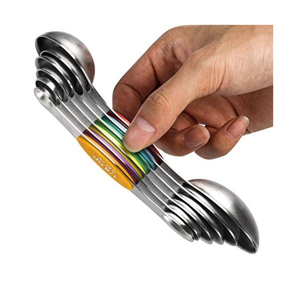 Magnetic Measuring Spoons Set of 6 Stainless Steel Dual Sided Stackable Teaspoon for Measuring Dry and Liquid Ingredients