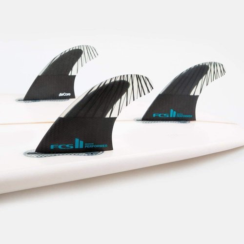 FCS II Performer Performance Core Carbon Tri Fin Set - Black/Teal - L