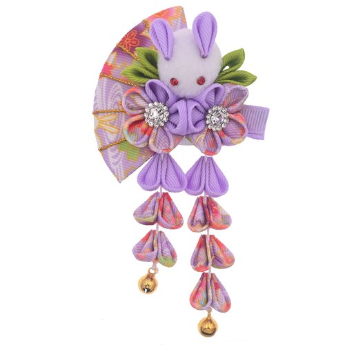 Japanese Hair Clips Kimono Flower HairPin, Women Girls Kimono Hanfu Rabbit Hair Accessories Kanzashi Flower Hair Tie Band Clip Gift (Purple)