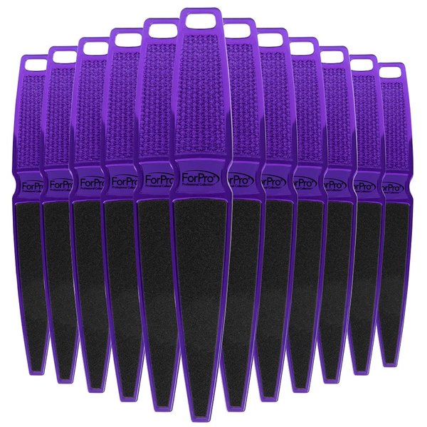 ForPro Professional Collection Pedicure Paddle Foot File, Disposable Foot Files for Heels, 120/180 Grit, Purple, 10” L, Pack of 12