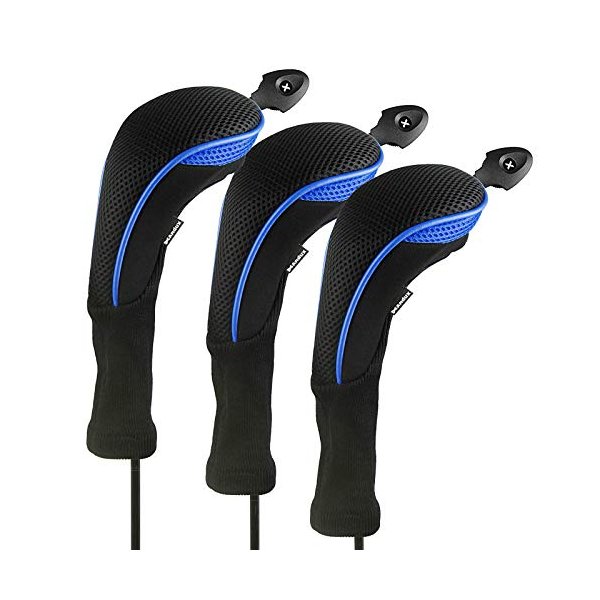 Andux 3 Pack Long Neck Golf Hybrid Club Head Covers Dial No. Tag CTMT-01 Black/Blue