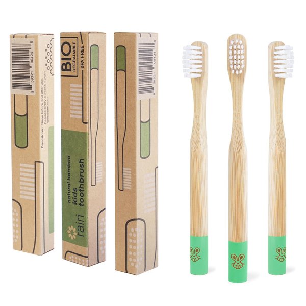 Rain Organic Bamboo Baby Kids Toothbrush - 100% Safe Infant Toddler Toothbrush 6 to 12 Months and Up, Natural BPA-Free Biodegradable Wood Toothbrush Extra Soft Bristles Children's Dental Care (3 Pack)