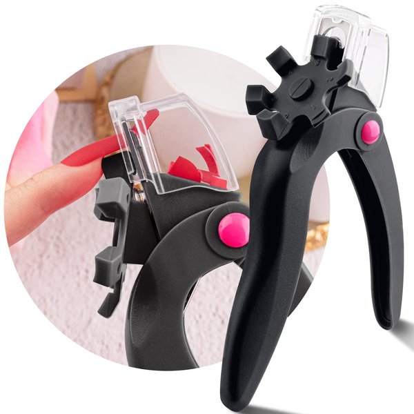 Belleboost Adjustable Acrylic Nail Clippers with Sizer, Catcher and Length Measurement, Black Professional Dial Stainless Steel Blade Nail Tips Cutter, Fake Nail Trimmer, Manicure Tool for Salon Home