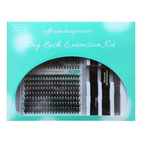 Wffenhefragrance DIY Volume eyelash extensions Kit - Lashes cluster 30D+40D D Curl Individual Lashes | Thick Eyelash extensions Kit 320pcs | Thin Band Cluster Lashes with Bond, Seal, and Tweezers