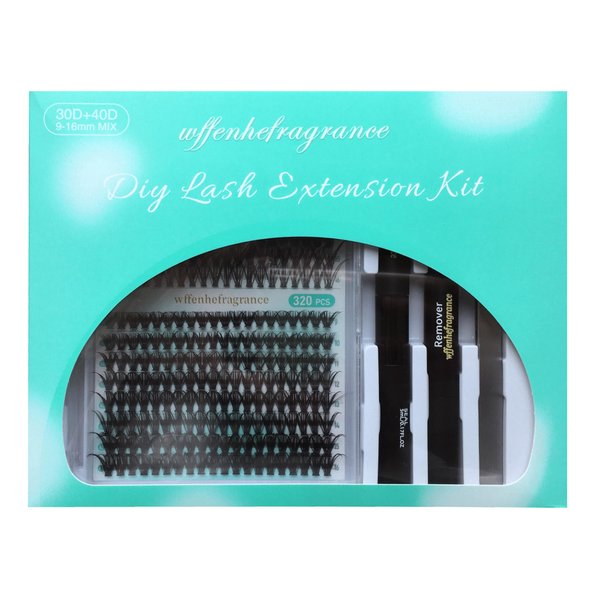 Wffenhefragrance DIY Volume eyelash extensions Kit - Lashes cluster 30D+40D D Curl Individual Lashes | Thick Eyelash extensions Kit 320pcs | Thin Band Cluster Lashes with Bond, Seal, and Tweezers