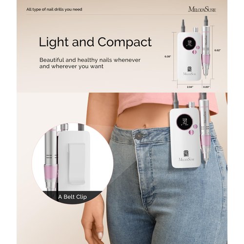 MelodySusie Portable Nail Drill 30000 RPM,SC320F Professional Rechargeable Electric Nail File,Cordless Nail E File for Acrylic Nails Gel Polishing Removing,Efile Nail Kit for Manicure Salon Home,Rose