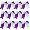 8 Inch 2 Colors Jumbo Cheerleader Bows Ponytail Holder Cheerleading Bows Hair 12 Pcs (Purple/White)