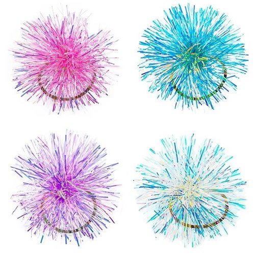 4 Pcs Pom Pom Ball Hair Ties Sparkle Foil Strips Ball Hair Bands Tinsel Fluffy Ball Hair Rings Elastic Hair Ropes Ponytail Holder Hair Accessories for Women and Girls Christmas Party