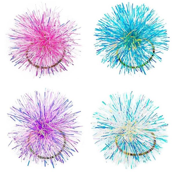 4 Pcs Pom Pom Ball Hair Ties Sparkle Foil Strips Ball Hair Bands Tinsel Fluffy Ball Hair Rings Elastic Hair Ropes Ponytail Holder Hair Accessories for Women and Girls Christmas Party