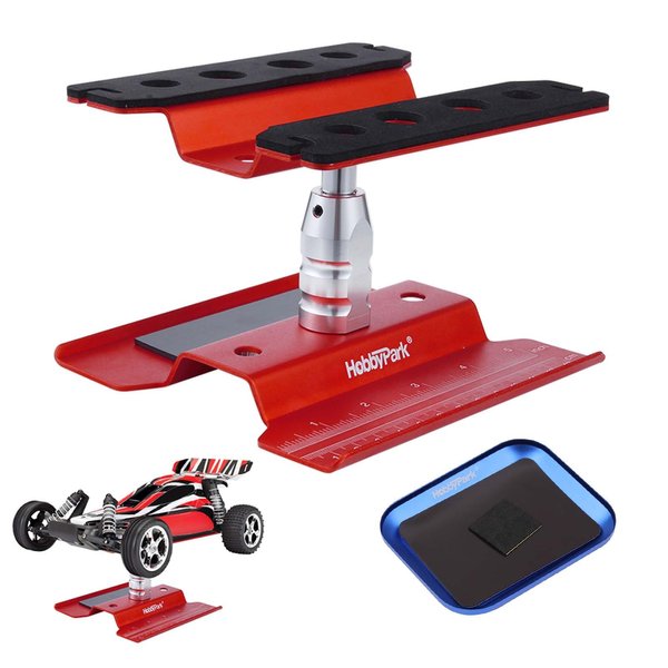 Hobbypark Aluminum RC Car Work Stand Workstation Lift Or Lower with Screw Tray Repair Tools for 1/10 1/12 1/16 Car Truck Off Road Buggy Touring Drift